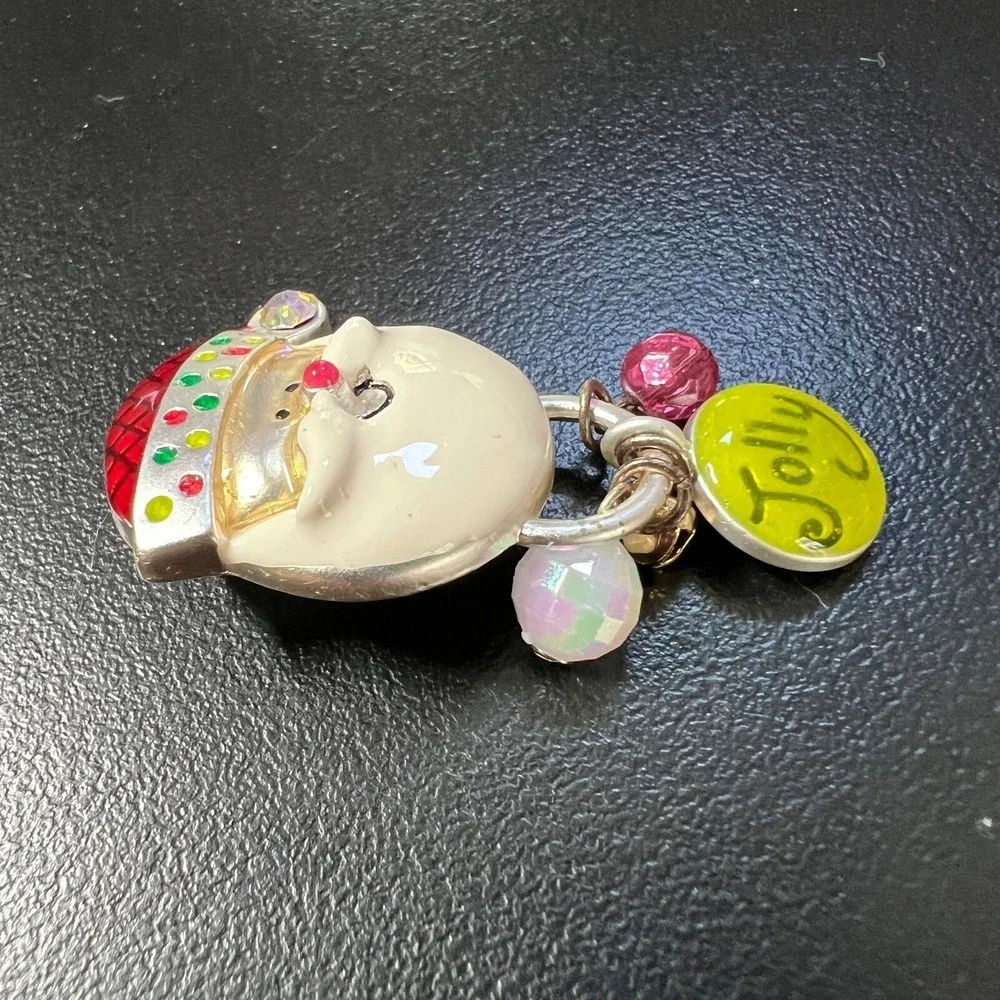 Vintage AJMC Santa Claus Brooch Silver‎ Tone and Enamel Christmas Pin